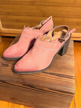 Klub Nico Pink Suede Block Heel Slingback Shoes 6